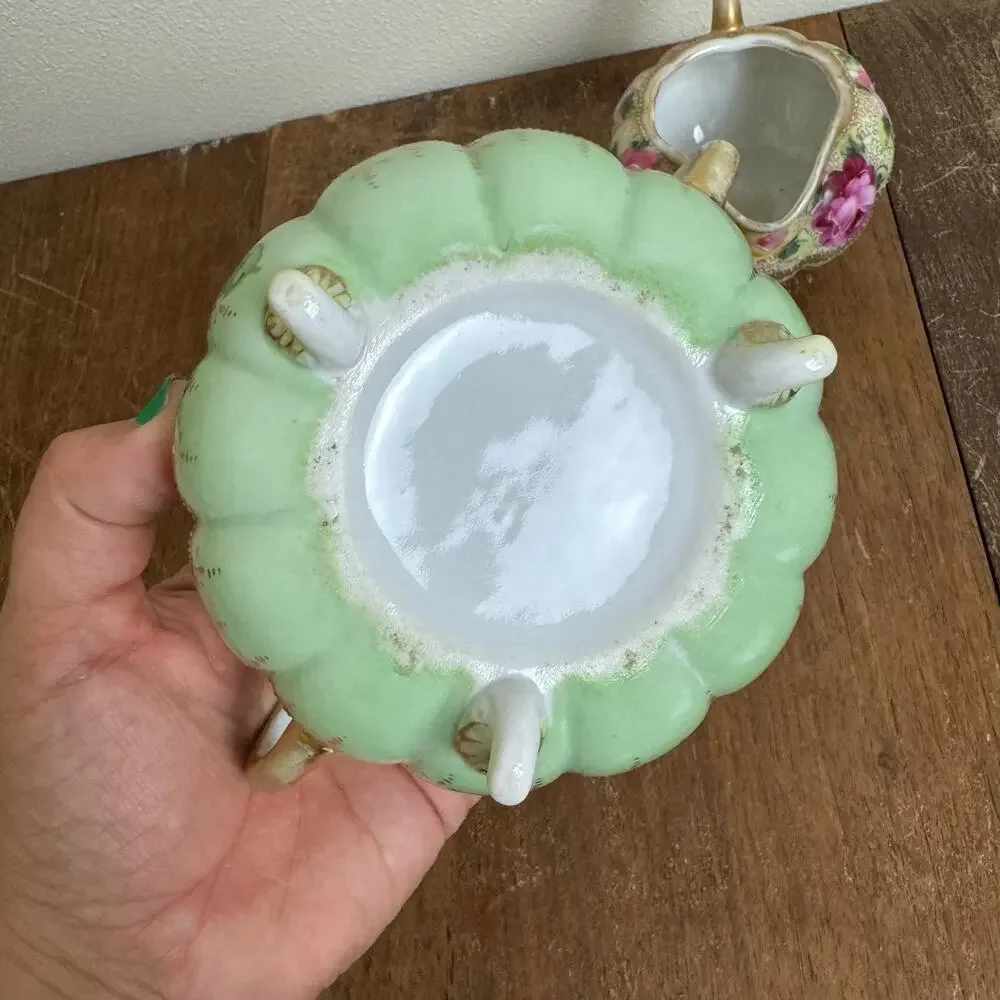 Vintage Antique Japanese Nippon Porcelain‎ Cream & Sugar Tea Set Floral Gilt